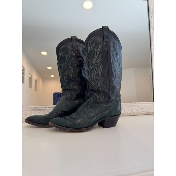 Dan Post Vintage Lizard Green Emerald Leather Cowboy Boots Cowgirl size 7.5 - Picture 1 of 6